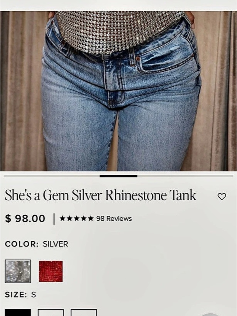 12th Tribe She'Small a Gem Silver Rhinestone Tank Small - Picture 8 of 9